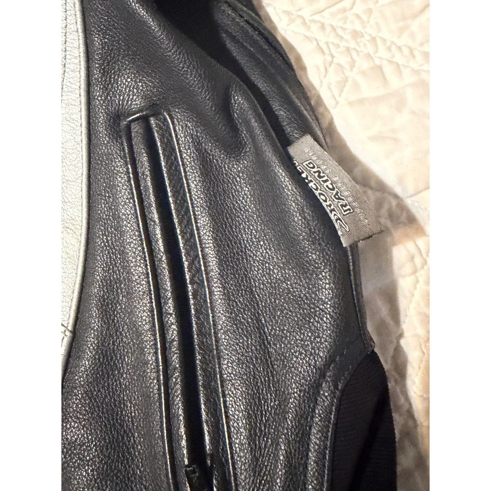 Joe Rocket Blaster Armored Leather Motorcycle Jacket Mens 46 Black Silver Racing